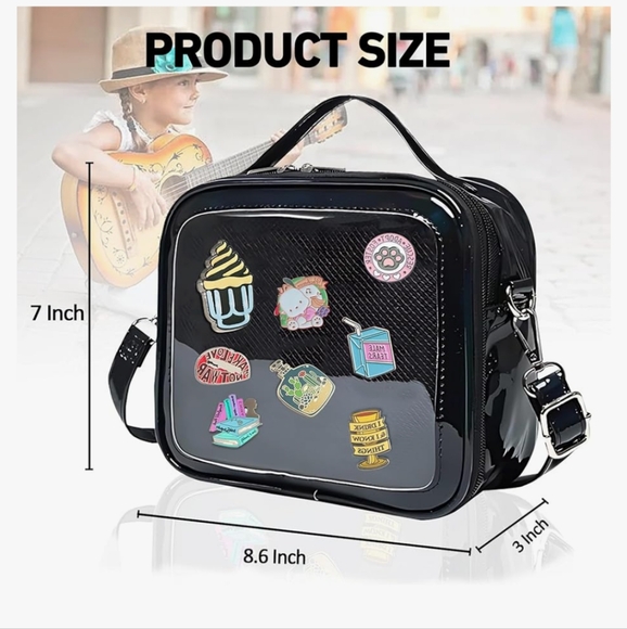 Black Transparent Crossbody Bag with Pin Display. Added Free Pins With Purchase. - Picture 12 of 15